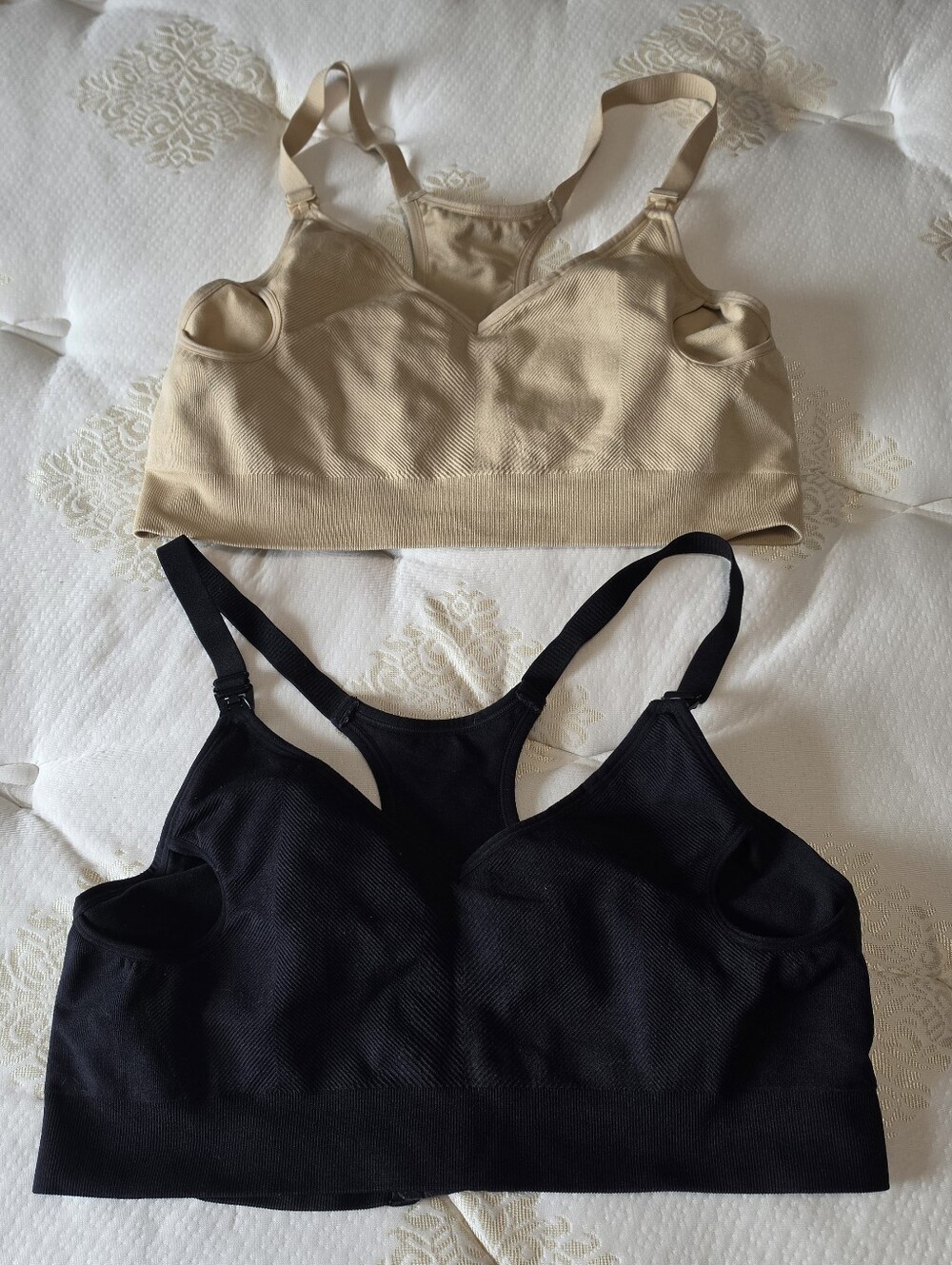 Hofish Lot of 2 Nursing Maternity Bra Bralette Wireless No Pads Beige Black XXL